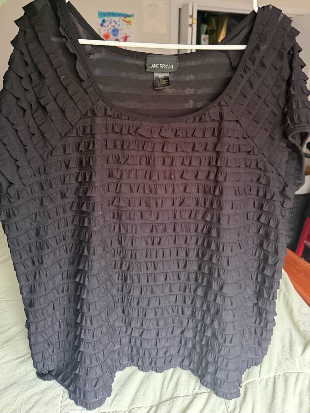 Lane Bryant Black Ruffle Scoop Neck Short Sleeve Top